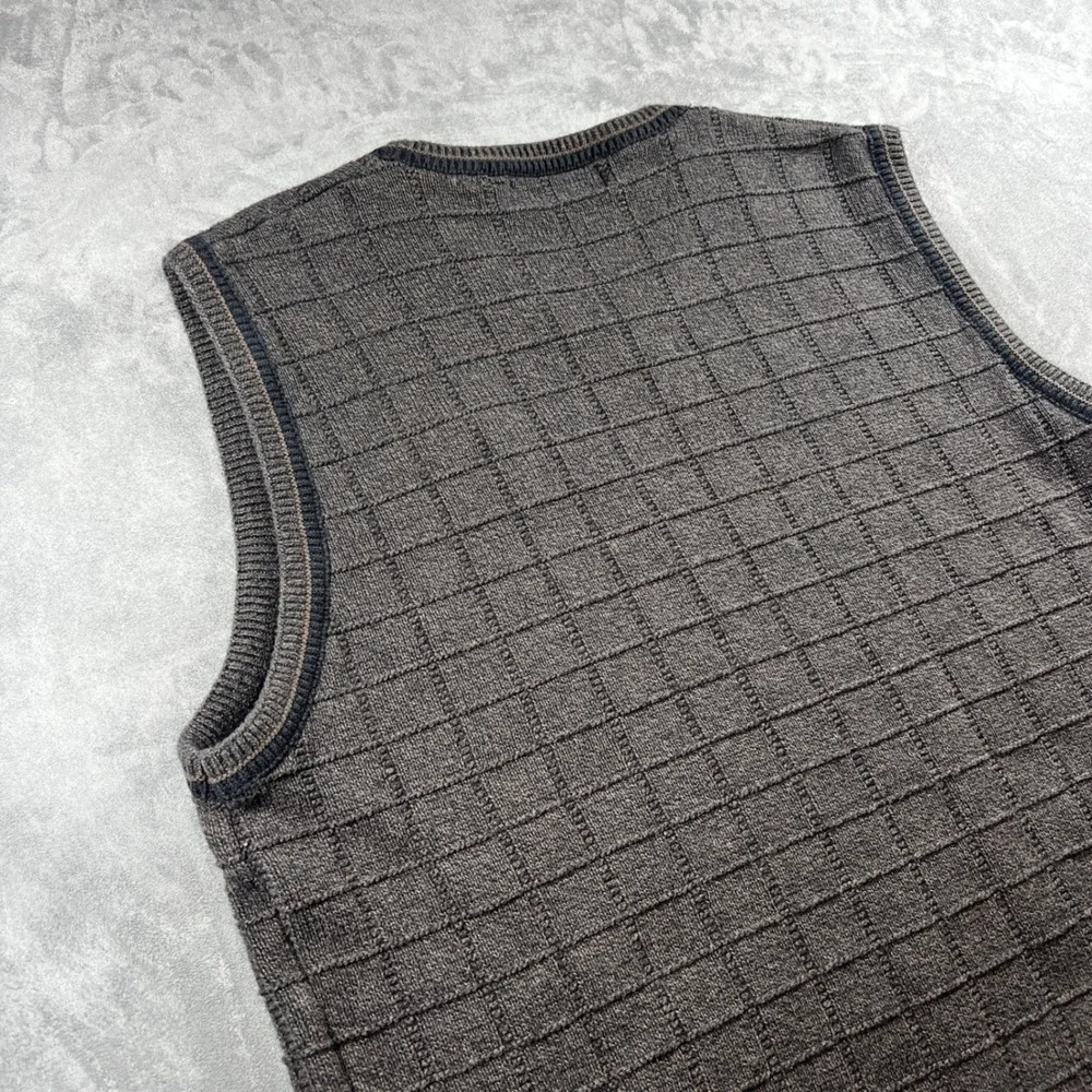 VTG Cypress Links Golf Wear Mens Large Gray Textured Grid Cotton Sweater Vest‎